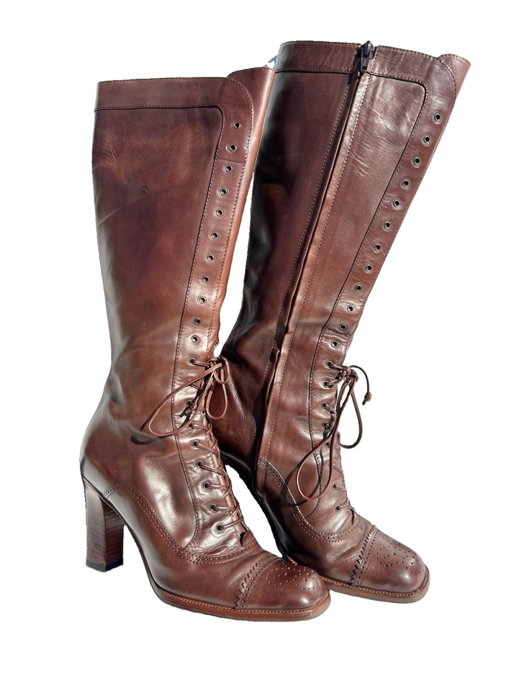 Givenchy Brown Leather Lace-Up Knee-High Boots Size 38